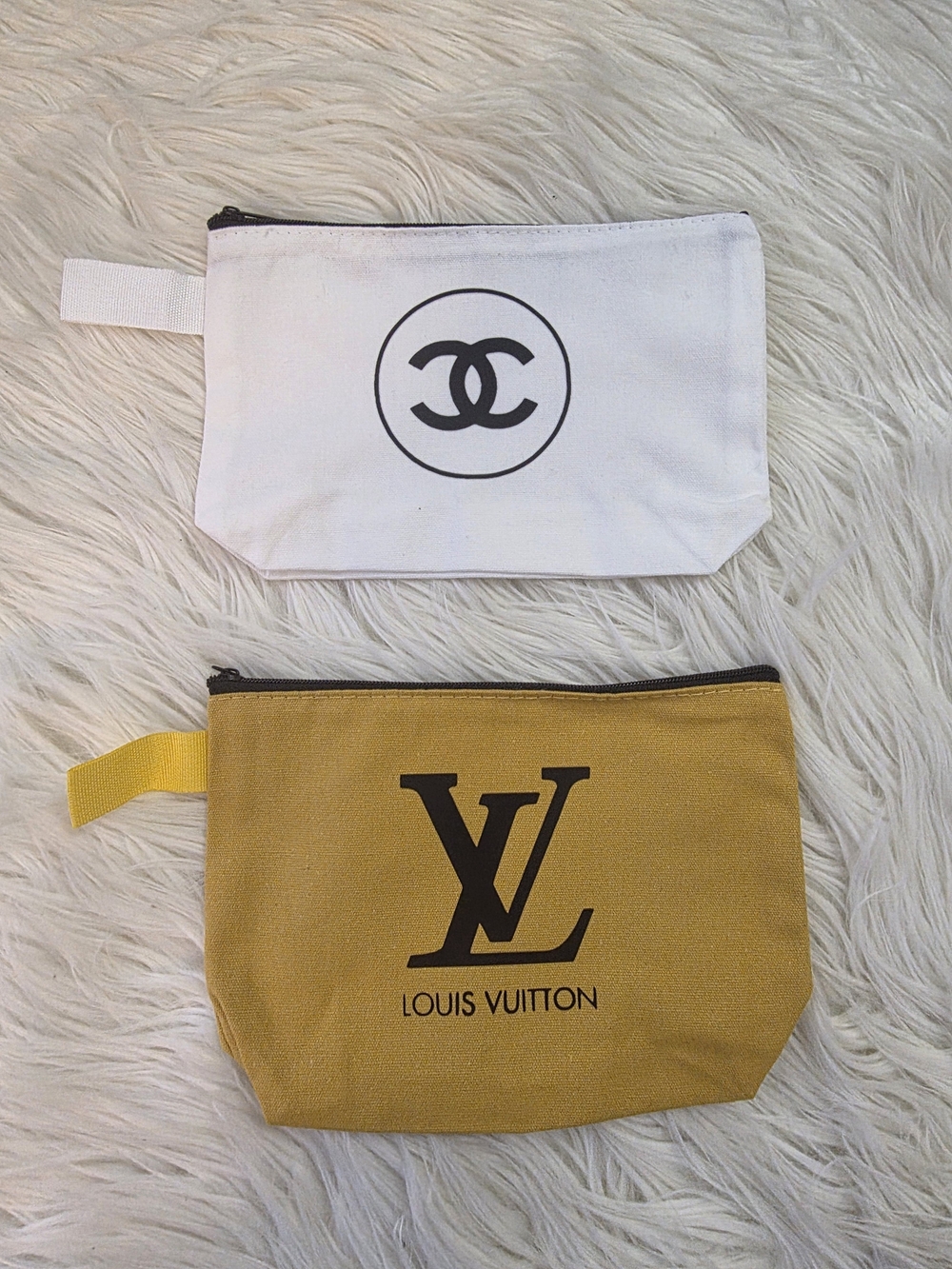Cosmetic Pouches - White & Mustard (2 Pieces)